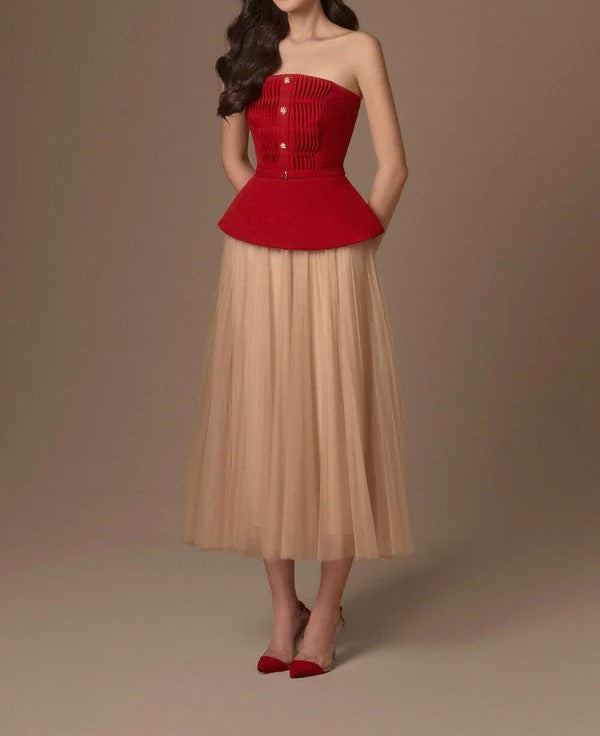 Red dress set - elegant bustier